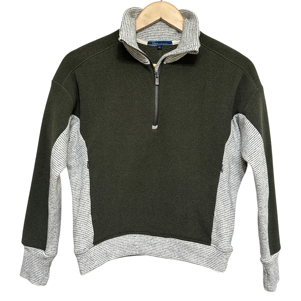 Shore Fleece Quarter Zip Pullover Jacket Women XS Olive Made in USA Outdoor Cozy